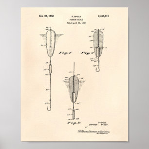 Fishing Tackle 1950 Patent Art Old Peper Poster