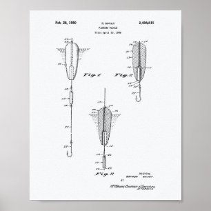 Fishing Tackle 1950 Patent Art White Paper Poster