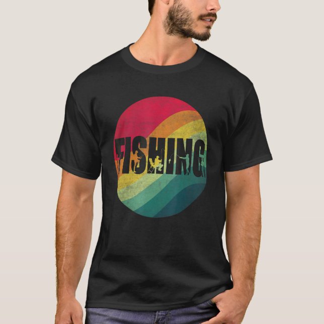 Fishing Text Retro Sunset For Fishermen T-Shirt (Front)