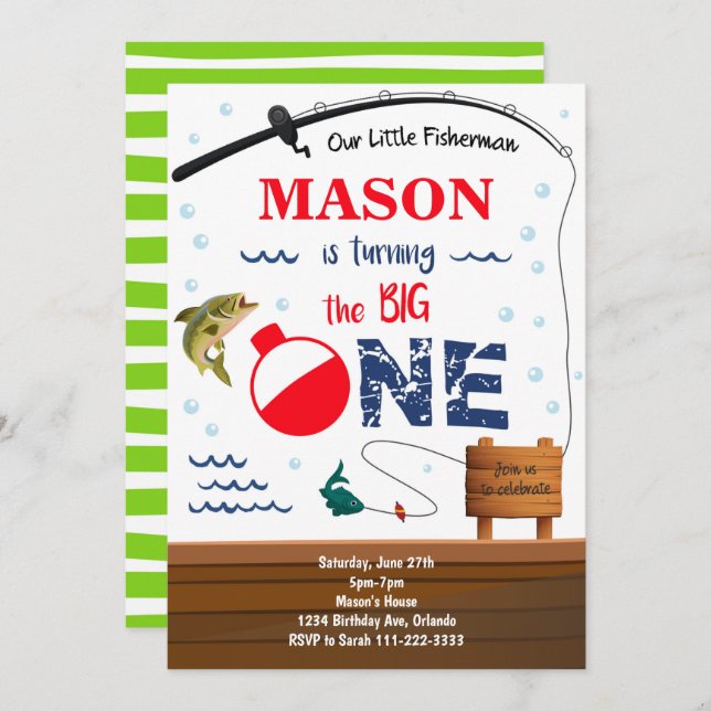 Fishing The Big One 1st Birthday Invitation (Front/Back)