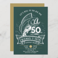 Fishing Theme Big Bass Reel Teal Men 50th Birthday