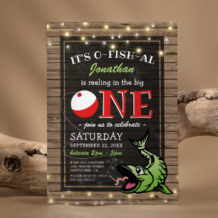 Fishing Theme Birthday   Rustic The Big One Invitation
