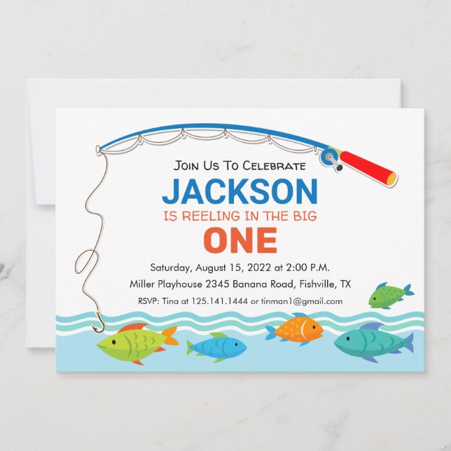 Fishing Theme First Birthday Party Invitation  (Front)
