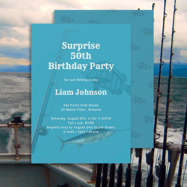 Fishing Theme His Surprise Birthday Party Invitation (Creator Uploaded)