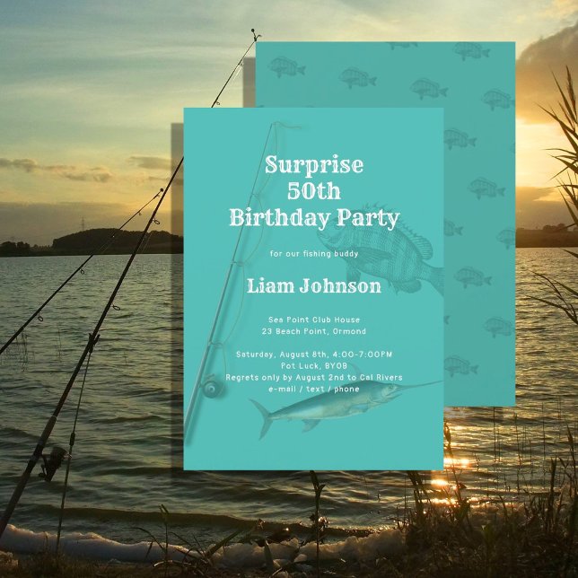 Fishing Theme His Surprise Birthday Party Invitation (Creator Uploaded)