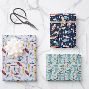 Fishing Theme Wrapping Paper Sheet