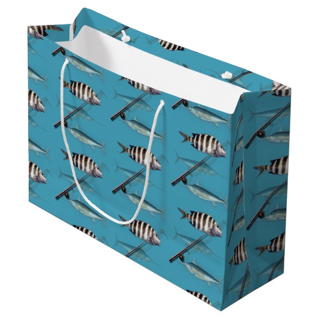 Fishing Themed Adult Male Birthday Large Gift Bag (Front Angled)