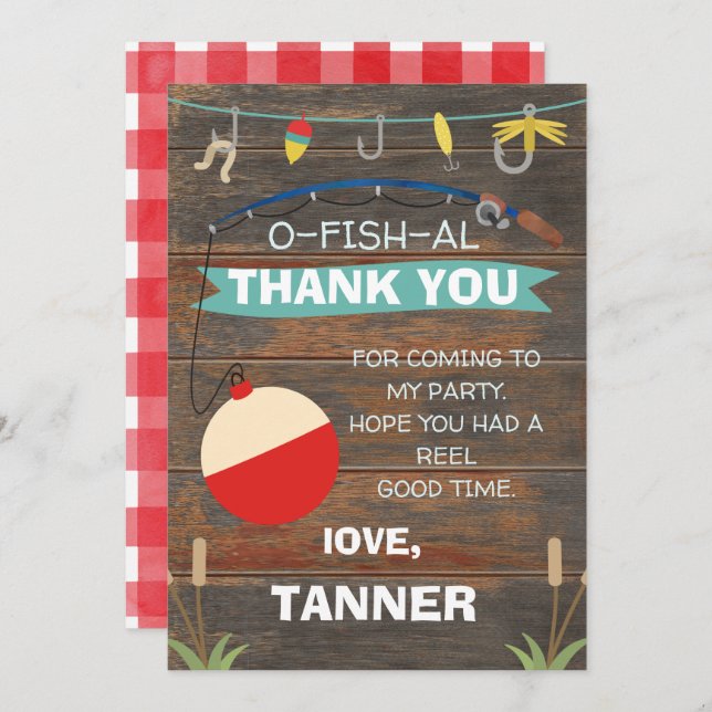 Fishing Themed Birthday Thank You Card (Front/Back)