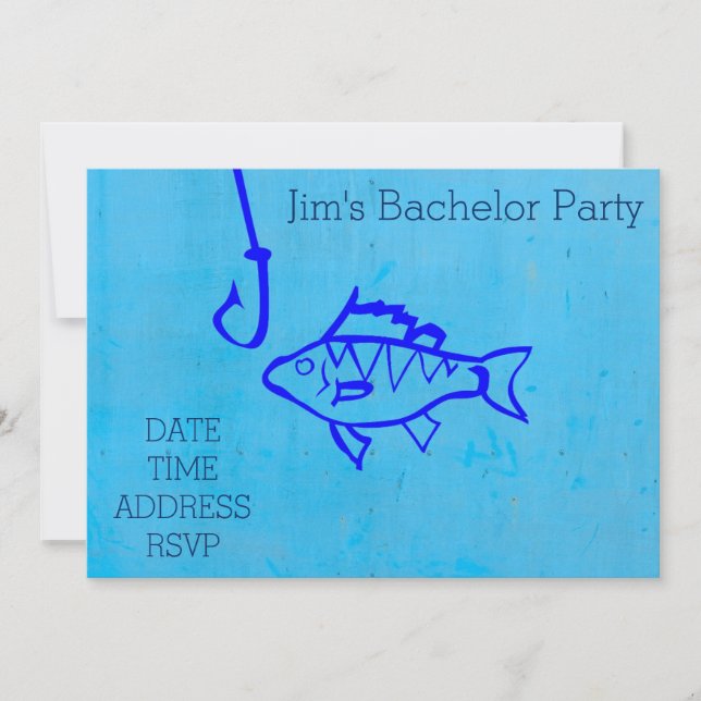 Fishing themed blue Bachelor Party Invitation (Front)