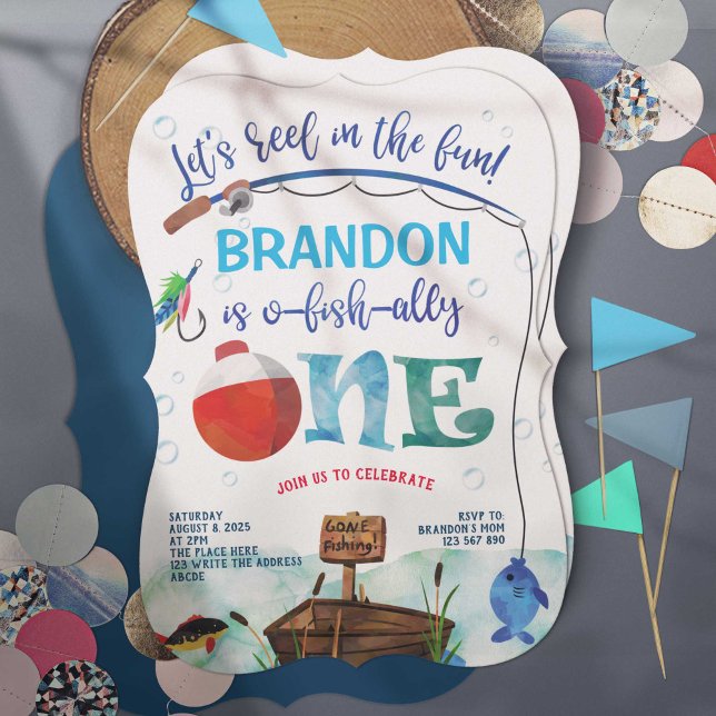 Fishing Themed First Birthday, Little Fisherman Invitation (Little fisherman, gone fishing, o fish ally, fishing themed boy 1st birthday invitations.)