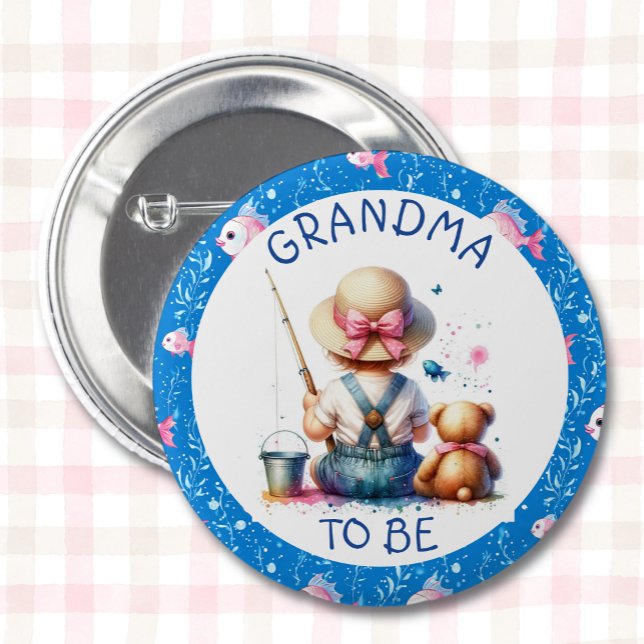 Fishing Themed Girl's Baby Shower |  Grandma To Be 6 Cm Round Badge (Creator Uploaded)