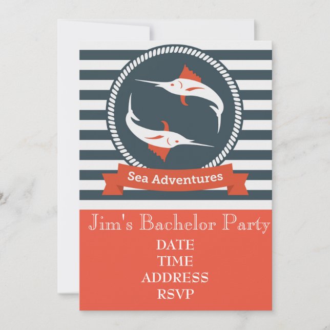 Fishing themed nautical Bachelor Party Invitation (Front)