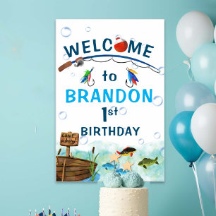 Fishing themed O-fish-ally birthday welcome sign
