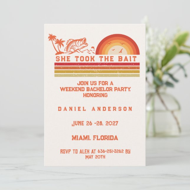 Fishing Themed Weekend Trip Bachelor Party Invitation (Standing Front)