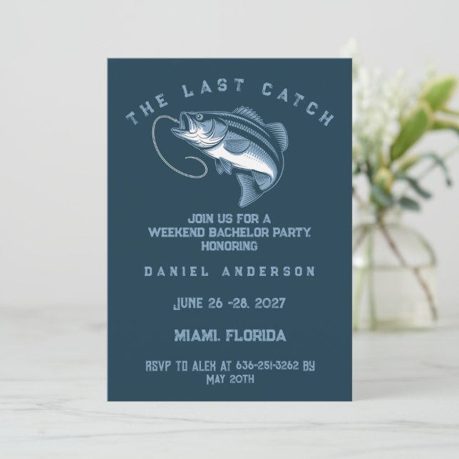 Fishing Themed Weekend Trip Bachelor Party Invitation (Standing Front)
