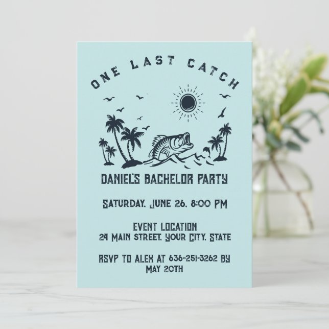 Fishing Themed Weekend Trip Bachelor Party  Invitation (Standing Front)