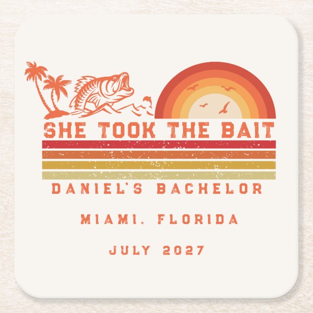Fishing Themed Weekend Trip Bachelor Party  Square Paper Coaster (Front)