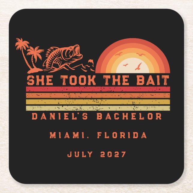 Fishing Themed Weekend Trip Bachelor Party  Square Paper Coaster (Front)