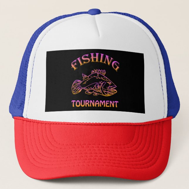Fishing Tournament Sign and Badge Trucker Hat (Front)