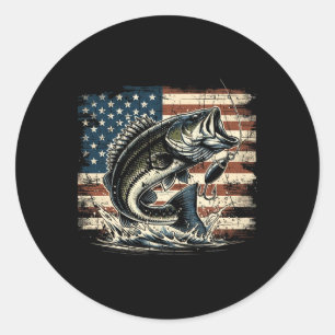 Fishing Us American Flag B Fish Fisherman Classic Round Sticker