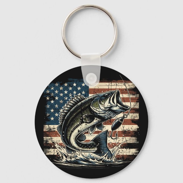 Fishing Us American Flag Byss Fish Fisherman  Key Ring (Front)