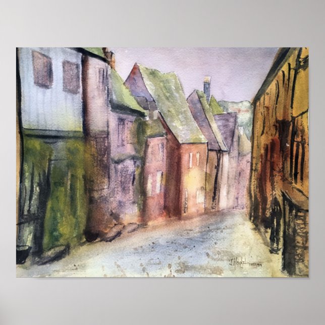 FISHING VILLAGE WATERCOLOUR POSTER (Front)