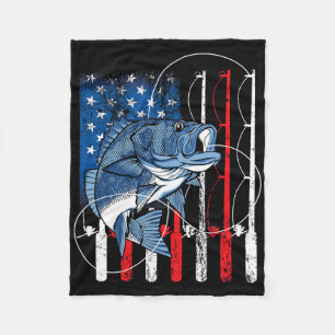 Fishing Vintage American Flag B Fisherman Gifts Fleece Blanket