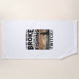 Fishing Witch Halloween Vintage Vector Design_1 Beach Towel