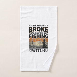 Fishing Witch Halloween Vintage Vector Design_1 Hand Towel