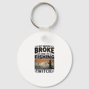 Fishing Witch Halloween Vintage Vector Design_1 Key Ring