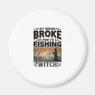 Fishing Witch Halloween Vintage Vector Design_1 Magnet