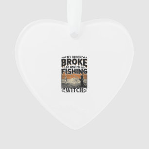 Fishing Witch Halloween Vintage Vector Design_1 Ornament