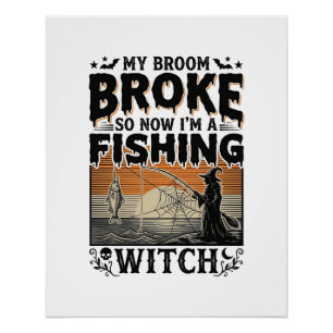 Fishing Witch Halloween Vintage Vector Design_1 Poster