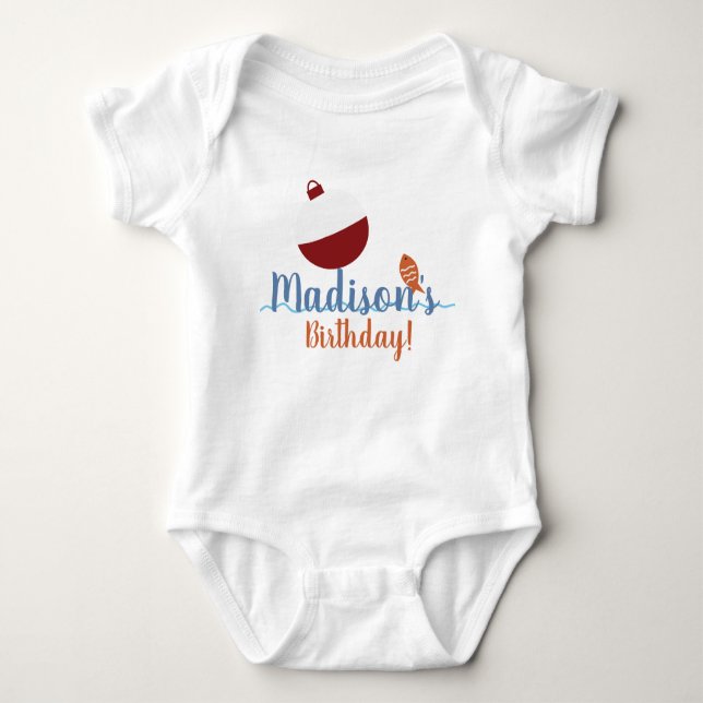 Fishing with Bait First Birthday Party Name     Baby Bodysuit (Front)