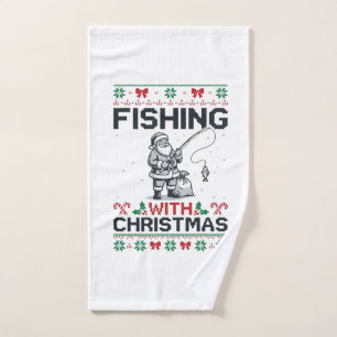 Fishing With Christmas Santa Holiday Hand Towel