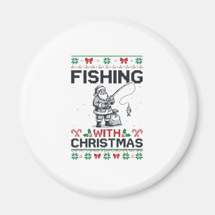 Fishing With Christmas Santa Holiday Magnet