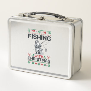 Fishing With Christmas Santa Holiday Metal Lunch Box