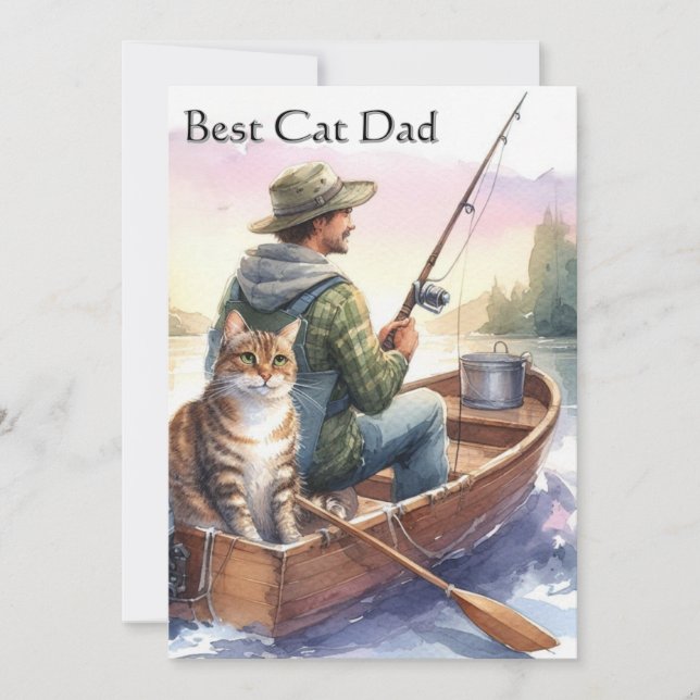 Fishing With Dad Best Cat Dad Flat Card (Front)
