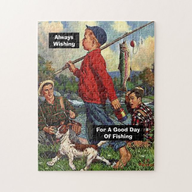 Fishing with Dog Wishing For a Good Day of Fishing Jigsaw Puzzle (Vertical)