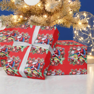 Fishing with Santa Claus Christmas Holiday  Wrapping Paper