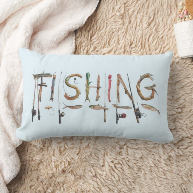 Fishing Word Lumbar Throw Pillow (Blanket)