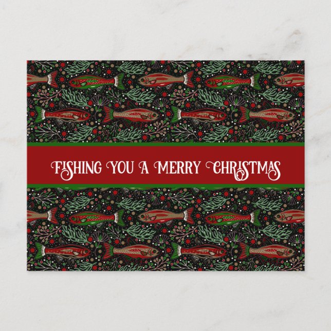 Fishing You a Merry Christmas Red Green Trout Postcard (Front)