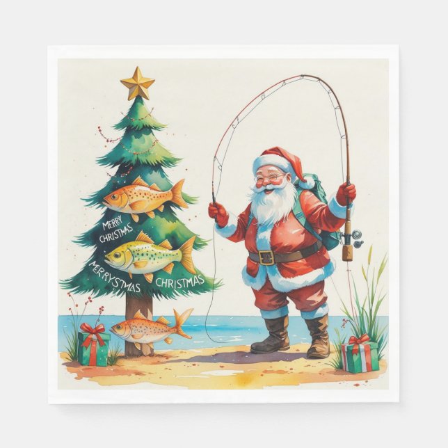 FishingChristmas  with Santa Claus Napkin (Front)