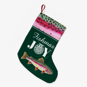 FISHmas JOY Rainbow Trout Fly Fishing Small Christmas Stocking