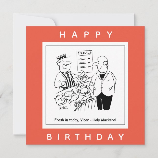 Fishmonger Offers Vicar Holy Mackerel Cartoon Card (Front)