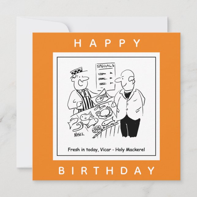 Fishmonger Offers Vicar Holy Mackerel Cartoon Card (Front)