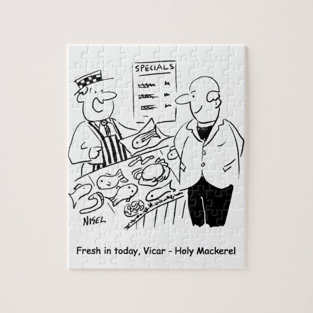 Fishmonger Offers Vicar Holy Mackerel Cartoon Jigsaw Puzzle (Vertical)