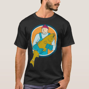 Fishmonger Salmon Fish Circle Cartoon T-Shirt