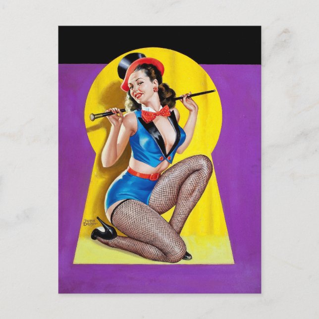 Fishnet and Tophat Pulp Pin Up Postcard (Front)