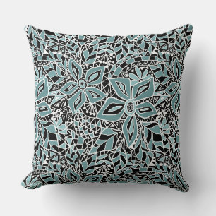 Fishnet lace floral pattern white blue black cushion